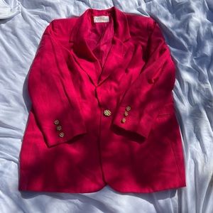 Hot pink blazer with gold button detailing